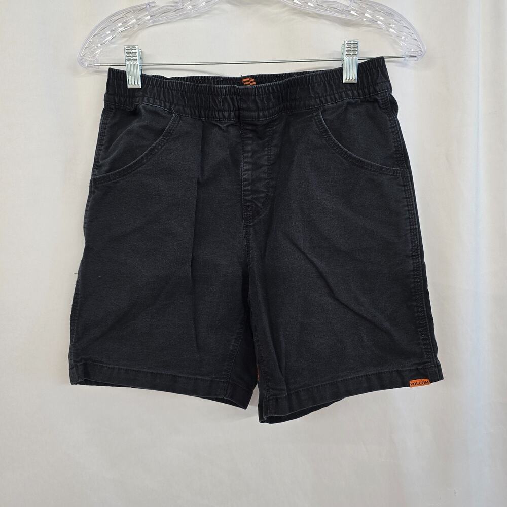 Volcom Retro Chino Style Shorts Men's S Black Wash Elastic Waistband Inseam 6.5"